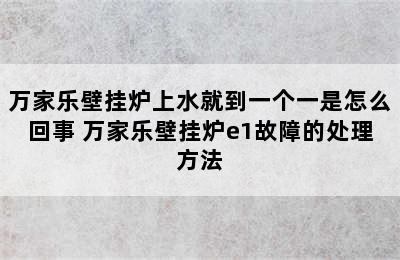 万家乐壁挂炉上水就到一个一是怎么回事 万家乐壁挂炉e1故障的处理方法